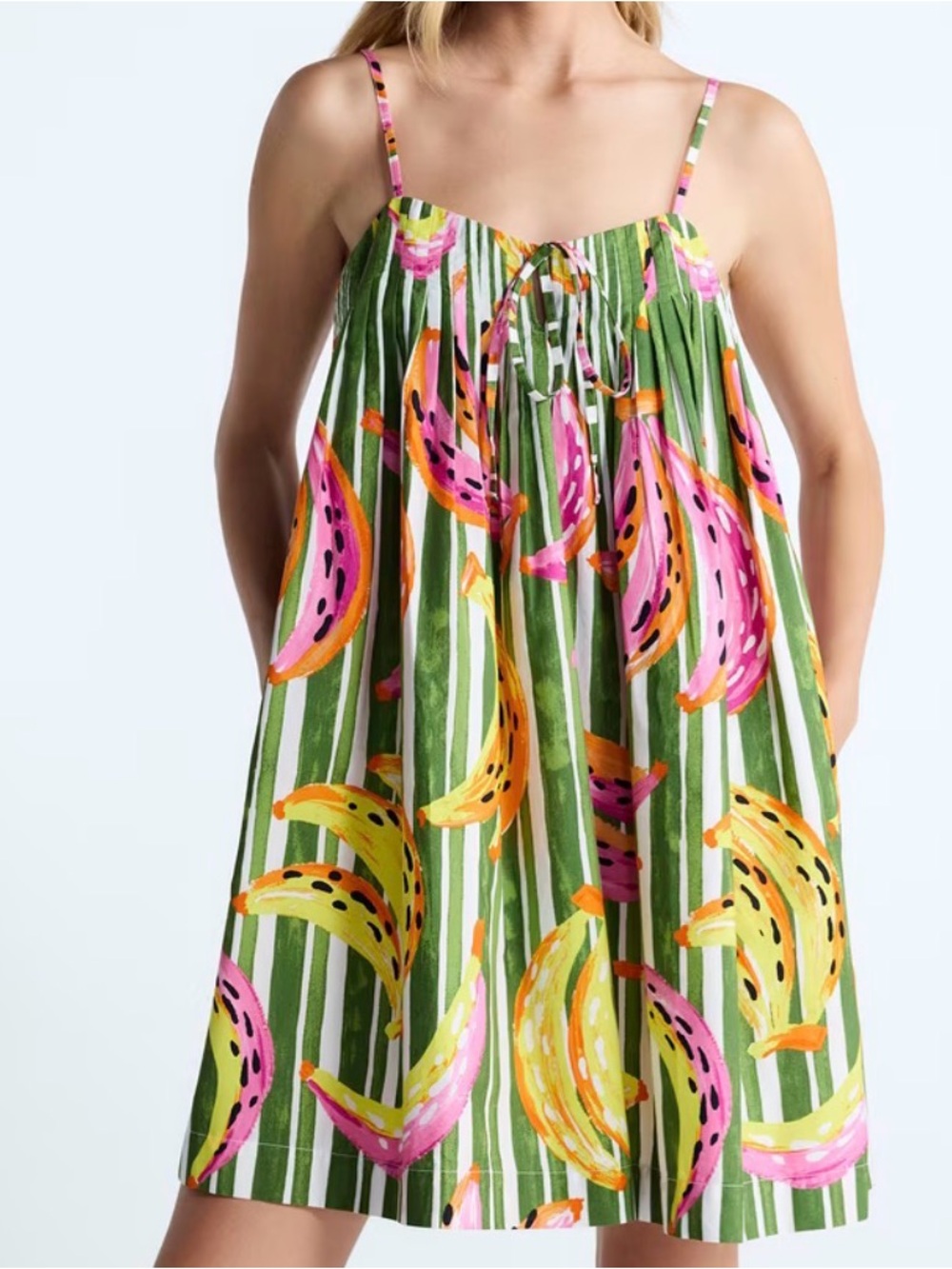 NWT Free Assembly Tropical Banana Pop Swing Mini Slip dress woman’s L (12-14)